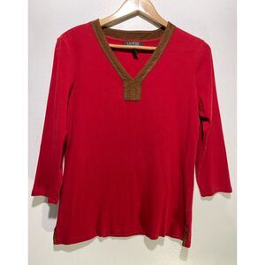 Lauren Ralph Lauren long sleeve t shirt classic equestrian trim red women L